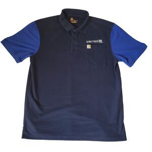 Carhartt Mens M Blue Two Tone Polo Shirt United Airlines Logo Workwear Pocket